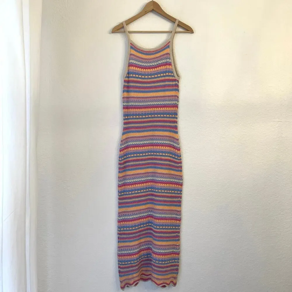 Z Supply Santa Cruz Crochet Beach Maxi Dress S Cover Up Resort Boho Striped - Picture 8 of 11
